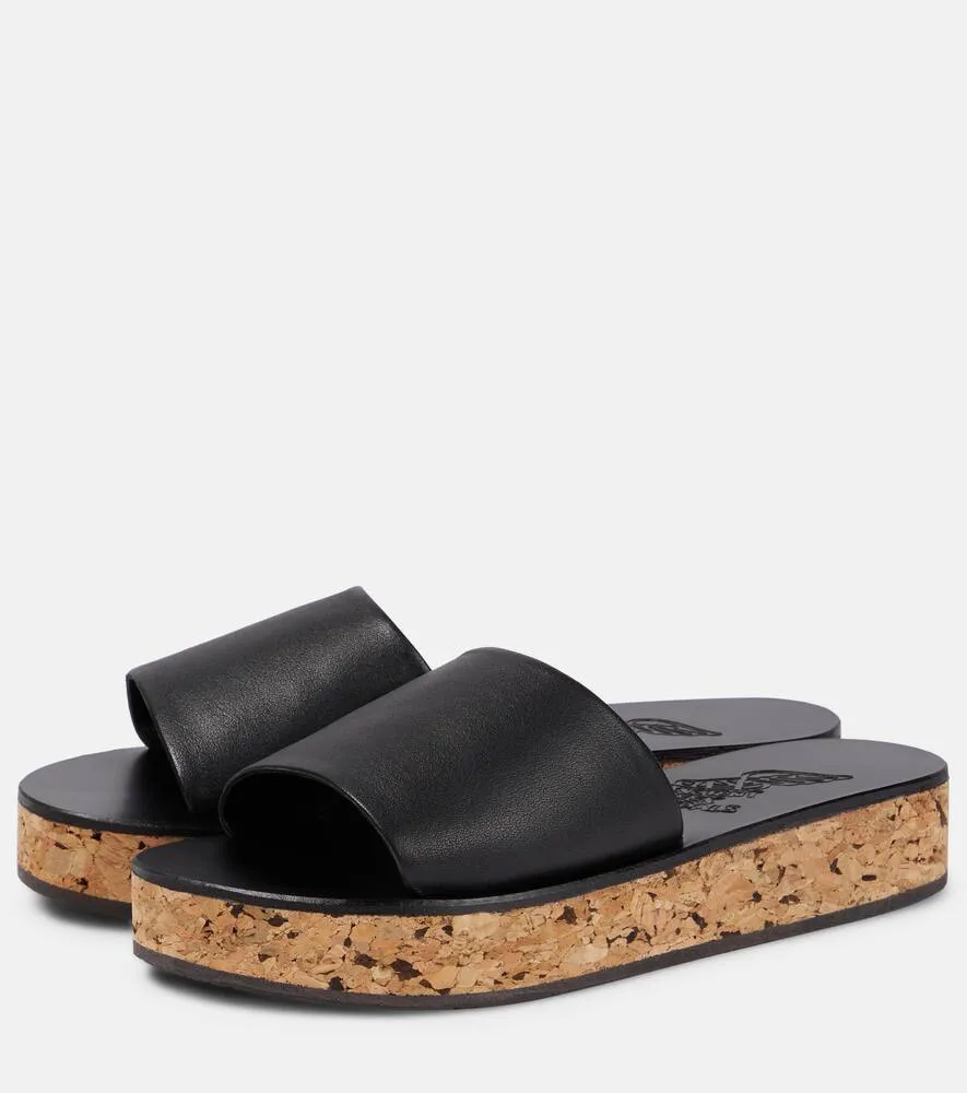 Ancient Greek Sandals Taygete cork and leather platform slides