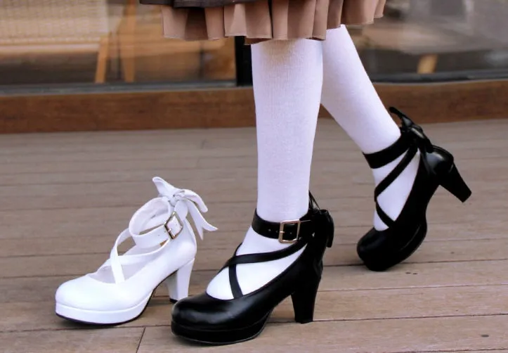 Angelic Imprint Princess Black White High Heels Shoes