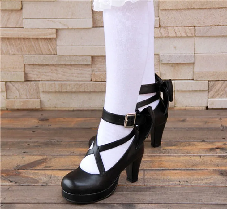 Angelic Imprint Princess Black White High Heels Shoes