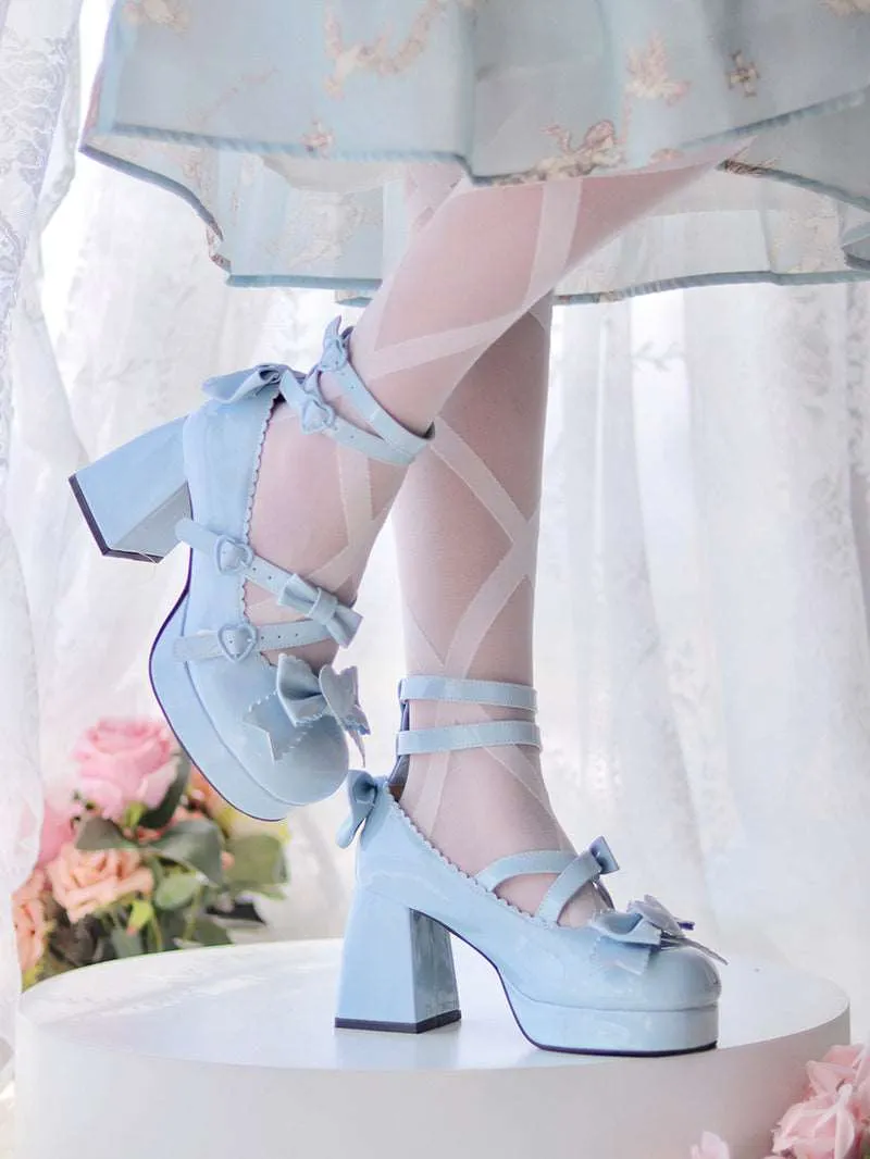 Beauty Bunny Midsummer Heart Knot Princess Blue Pink White Black Red Lolita High Heels Shoes
