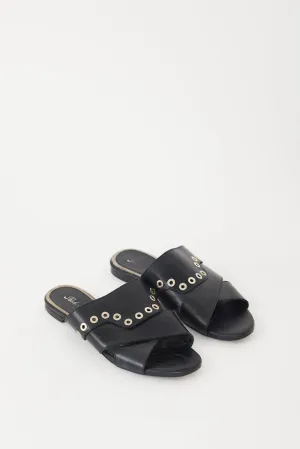 Black & Silver Grommet Leather Sandal