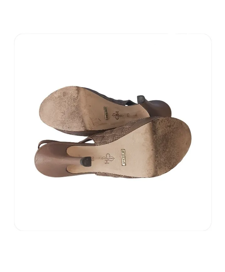 Cole Haan Brown Quilted Peep-toe Slingback Heels, Size 8