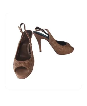 Cole Haan Brown Quilted Peep-toe Slingback Heels, Size 8