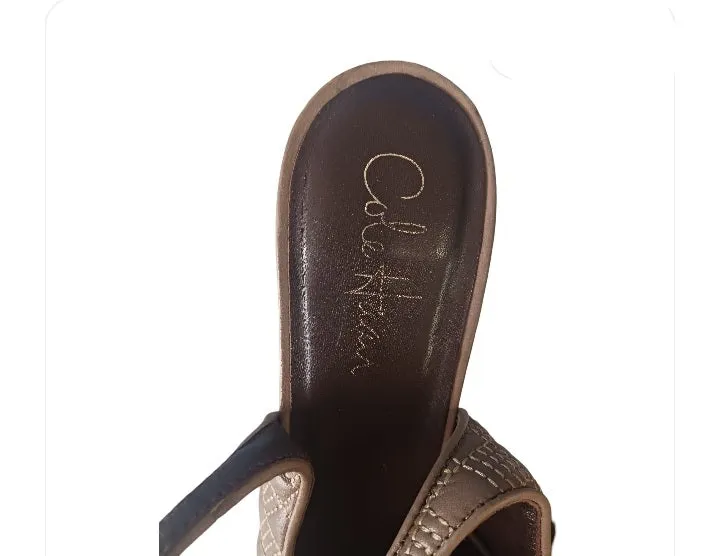 Cole Haan Brown Quilted Peep-toe Slingback Heels, Size 8