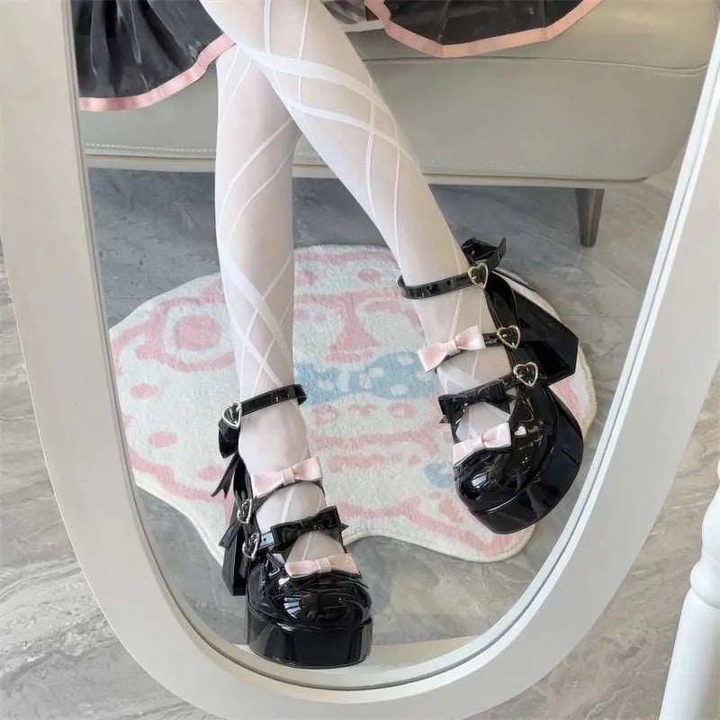 Cookie Sauce Love Butterfly Tripe Straps Black White Pink Blue High Heels Shoes