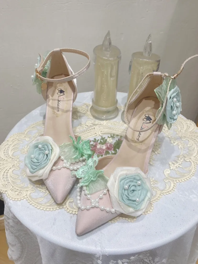 Dream Dwelling Love Goddess Rose Weddings Pink Blue White Green High Heels Shoes
