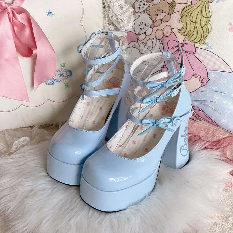 Dreamy White Tea Baby Bow EGL Platform High Heels Shoes