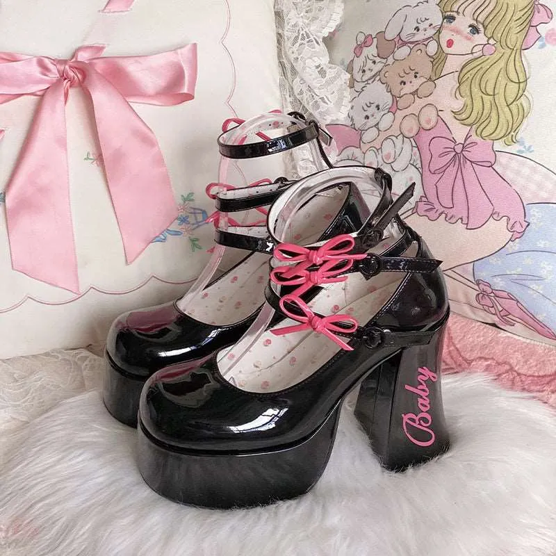 Dreamy White Tea Baby Bow EGL Platform High Heels Shoes