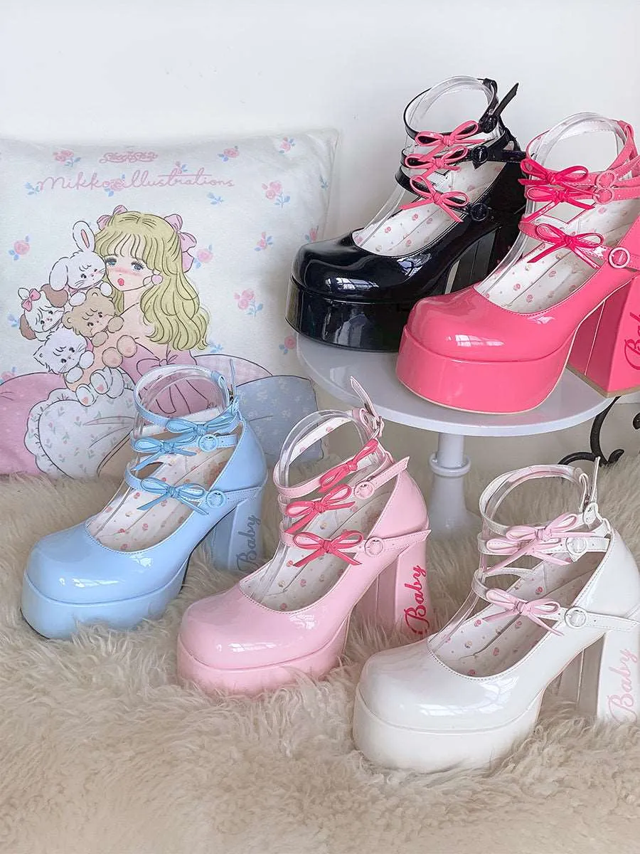 Dreamy White Tea Baby Bow EGL Platform High Heels Shoes