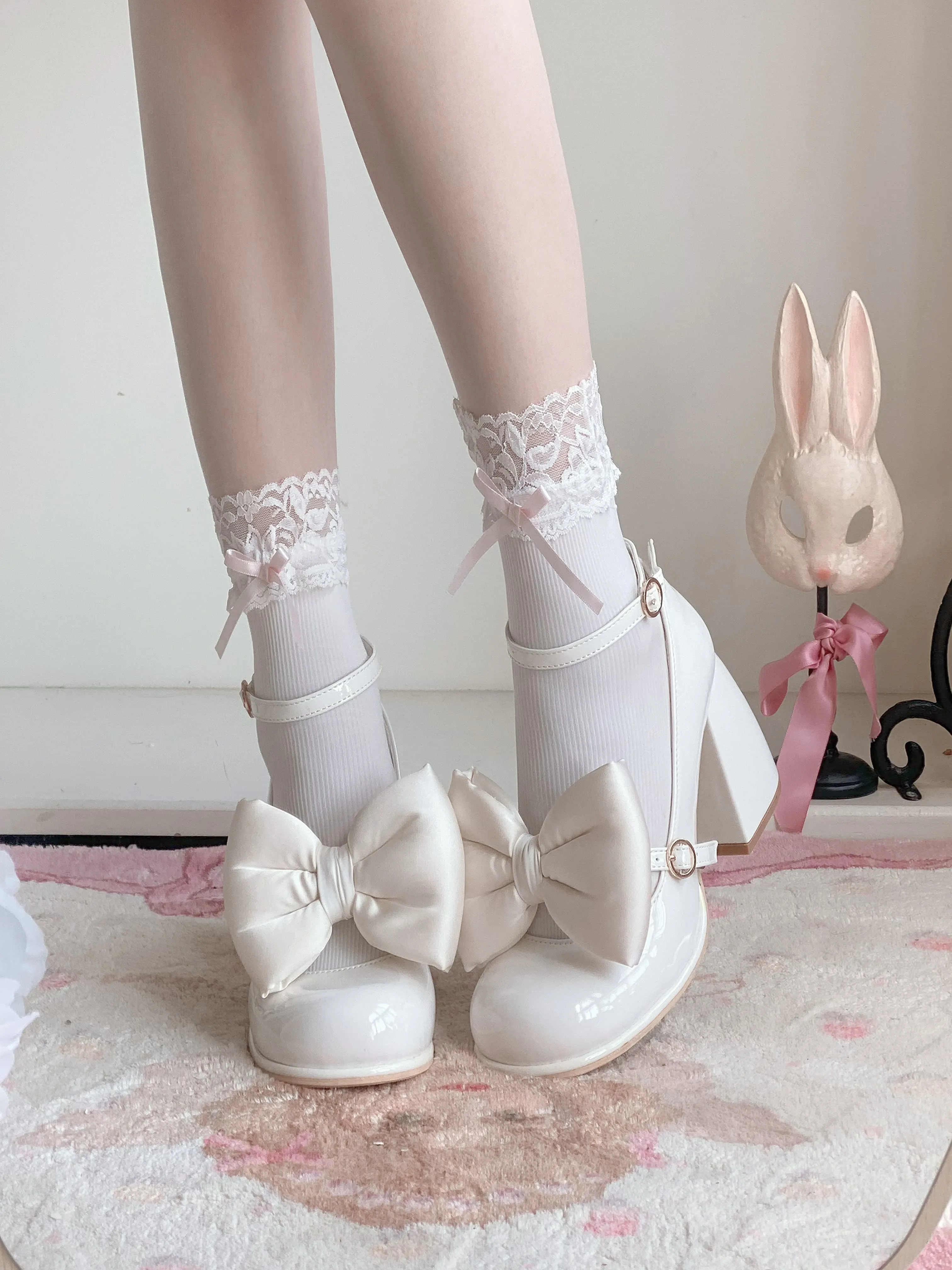 Dreamy White Tea Gradient Blush Lolita Black White Pink Blue High Heels Shoes