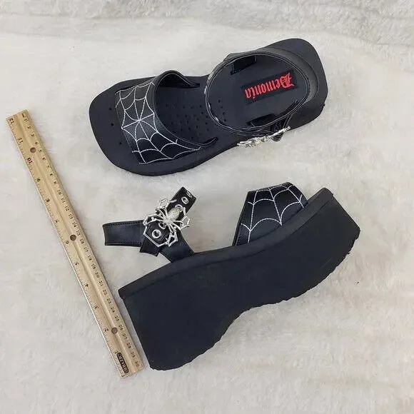 Funn Platform Goth Spider Web Sandals Ankle Strap Wedge Shoes Matte In House