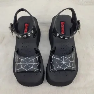 Funn Platform Goth Spider Web Sandals Ankle Strap Wedge Shoes Matte In House
