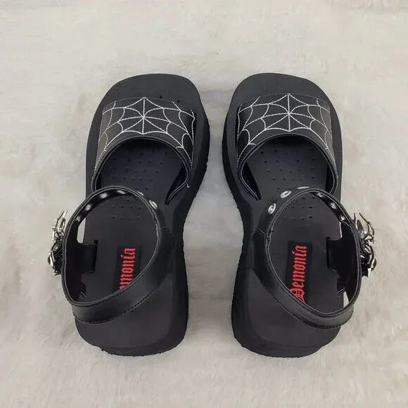Funn Platform Goth Spider Web Sandals Ankle Strap Wedge Shoes Matte In House
