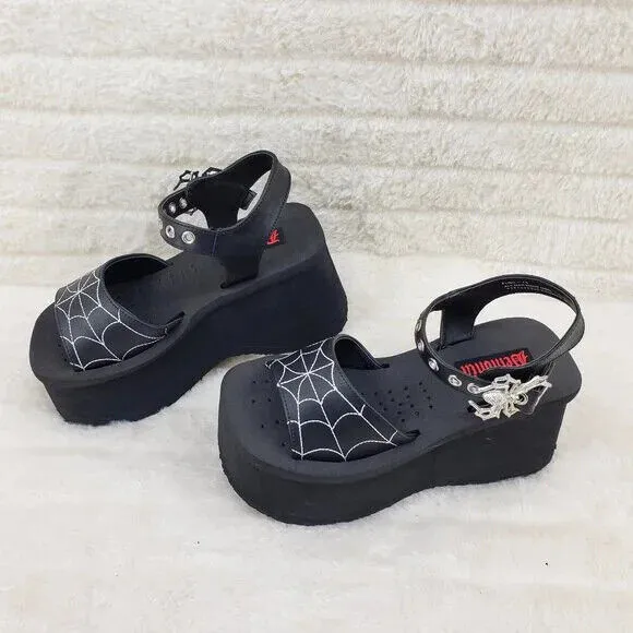 Funn Platform Goth Spider Web Sandals Ankle Strap Wedge Shoes Matte In House
