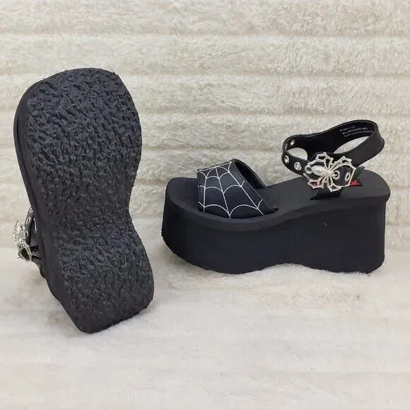Funn Platform Goth Spider Web Sandals Ankle Strap Wedge Shoes Matte In House