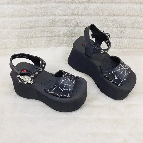 Funn Platform Goth Spider Web Sandals Ankle Strap Wedge Shoes Matte In House