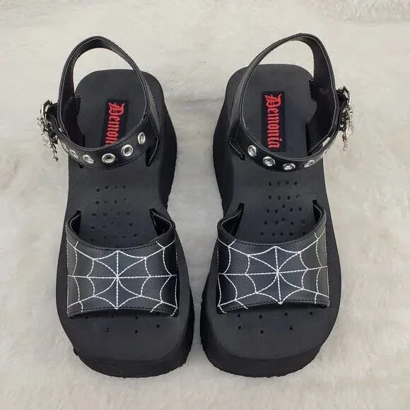 Funn Platform Goth Spider Web Sandals Ankle Strap Wedge Shoes Matte In House
