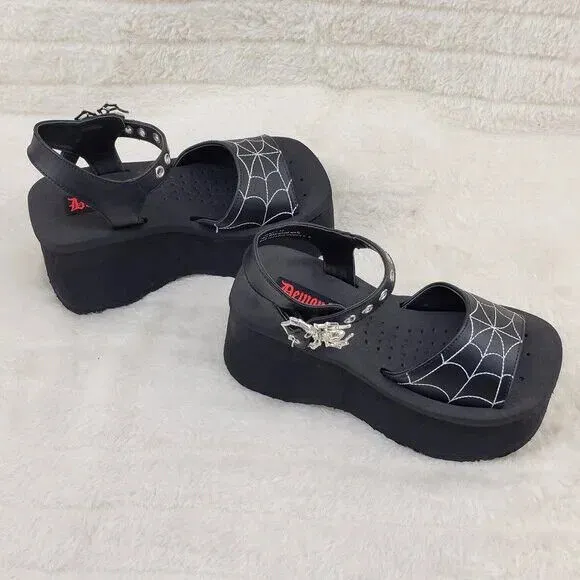 Funn Platform Goth Spider Web Sandals Ankle Strap Wedge Shoes Matte In House