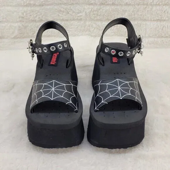Funn Platform Goth Spider Web Sandals Ankle Strap Wedge Shoes Matte In House