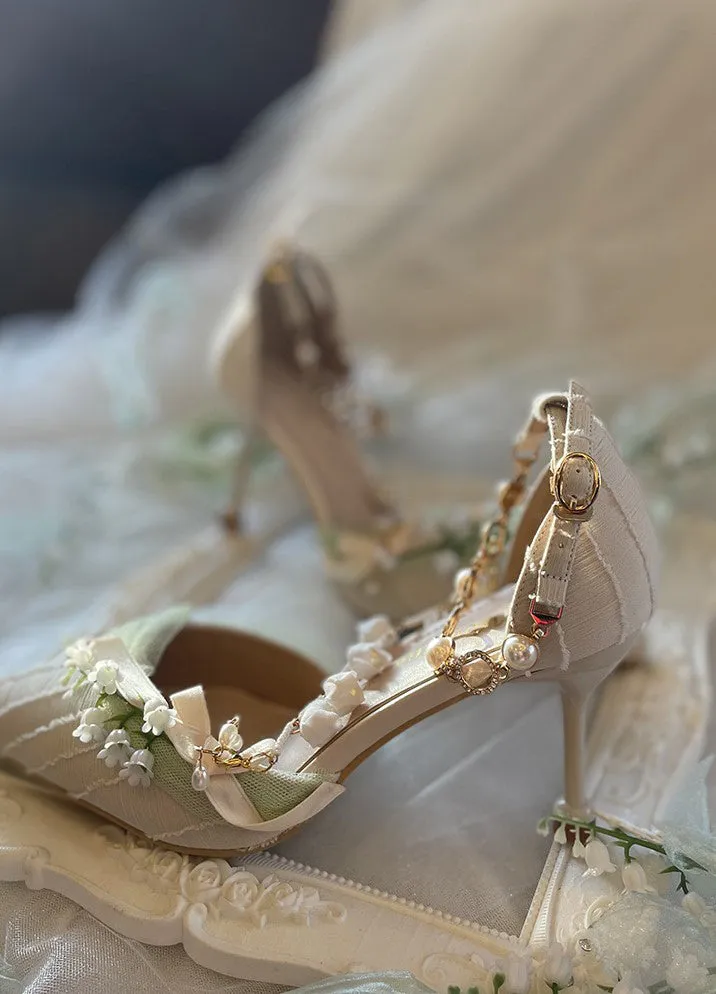 Hexagram Lily of the Valley Elegant Elf Fairy Princess Vines Green White Custom Made High Heels Shoes