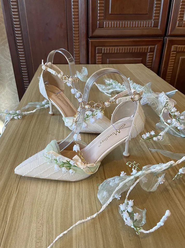 Hexagram Lily of the Valley Elegant Elf Fairy Princess Vines Green White Custom Made High Heels Shoes
