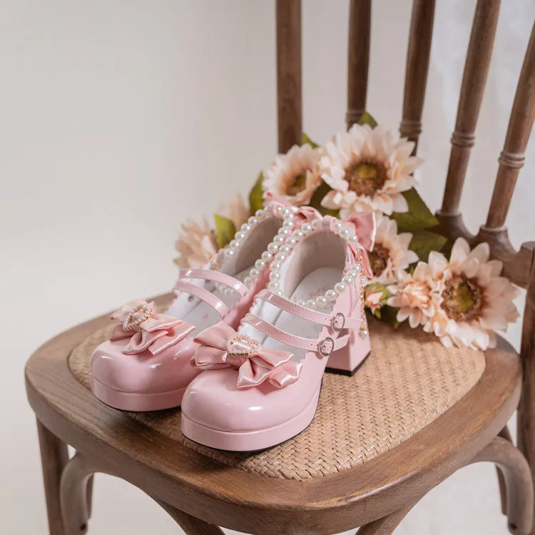 Kiss Me Bunny Janelle Heart Bow Pearl Mary Jane EGL High Heels Shoes