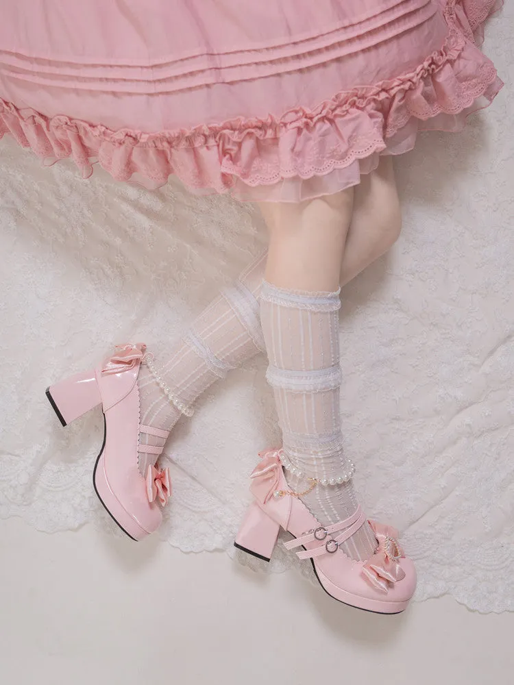 Kiss Me Bunny Janelle Heart Bow Pearl Mary Jane EGL High Heels Shoes
