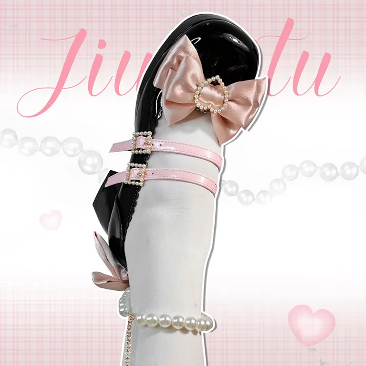 Kiss Me Bunny Janelle Heart Bow Pearl Mary Jane EGL High Heels Shoes