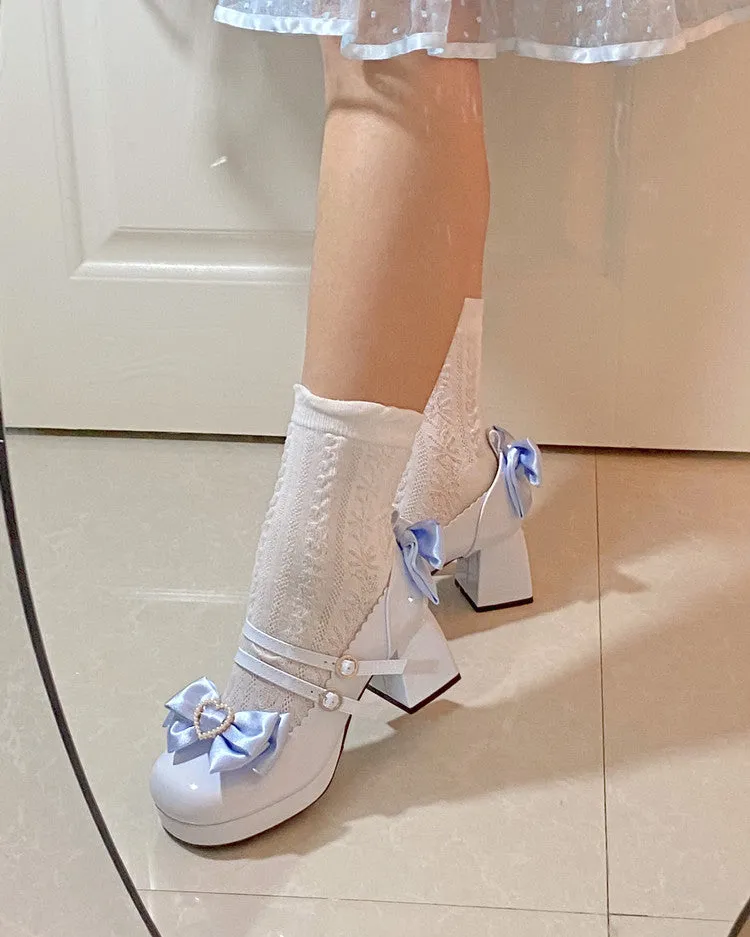 Kiss Me Bunny Janelle Heart Bow Pearl Mary Jane EGL High Heels Shoes