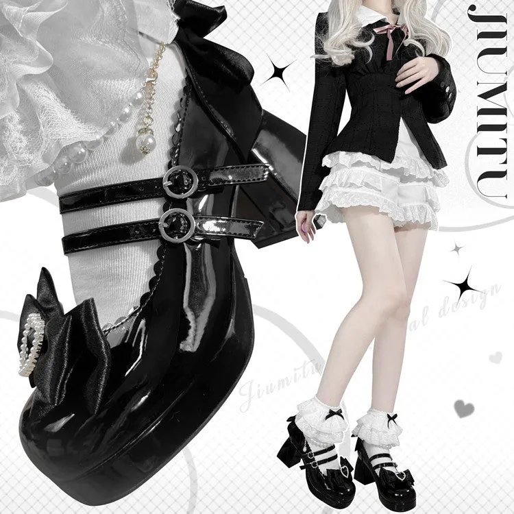 Kiss Me Bunny Janelle Heart Bow Pearl Mary Jane EGL High Heels Shoes