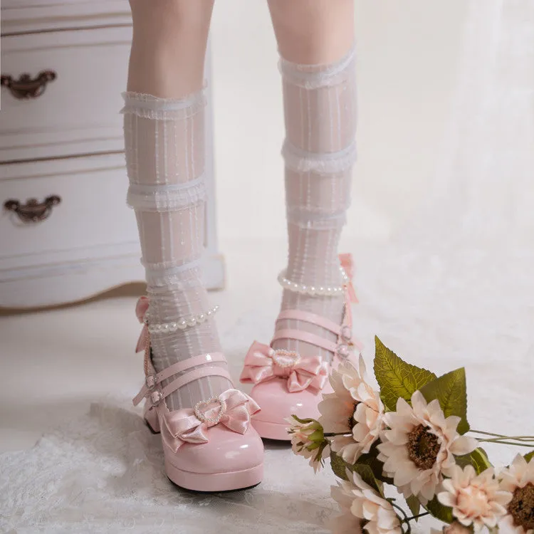 Kiss Me Bunny Janelle Heart Bow Pearl Mary Jane EGL High Heels Shoes