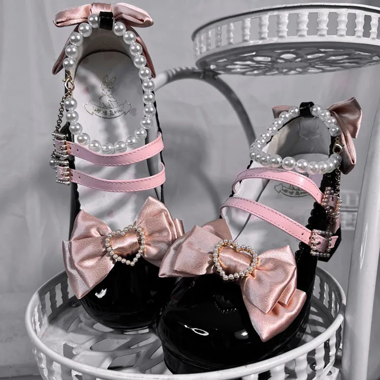 Kiss Me Bunny Janelle Heart Bow Pearl Mary Jane EGL High Heels Shoes