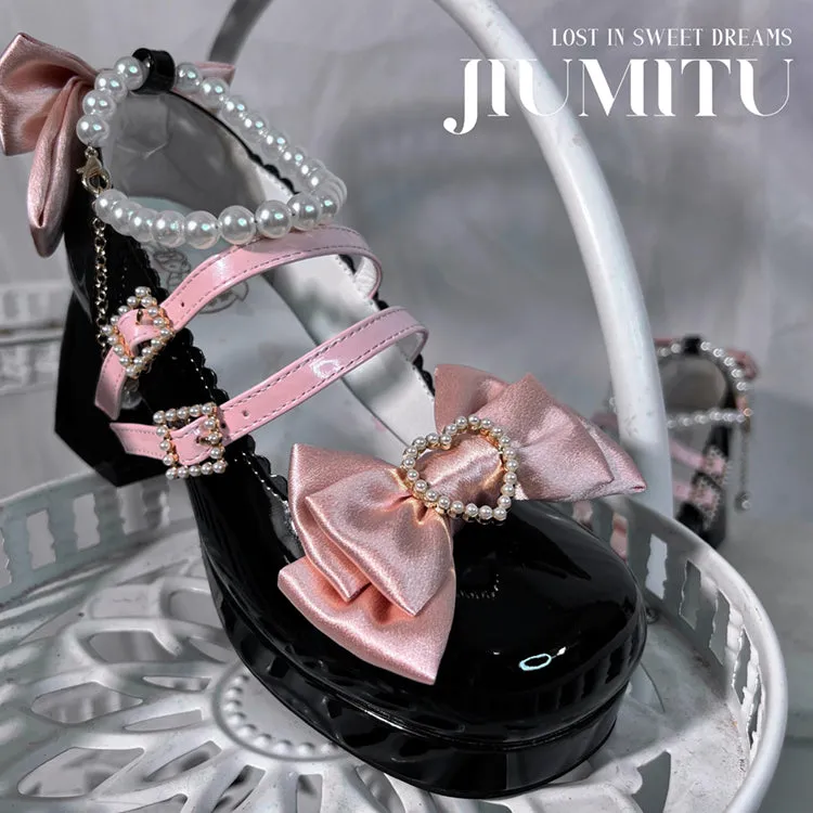 Kiss Me Bunny Janelle Heart Bow Pearl Mary Jane EGL High Heels Shoes