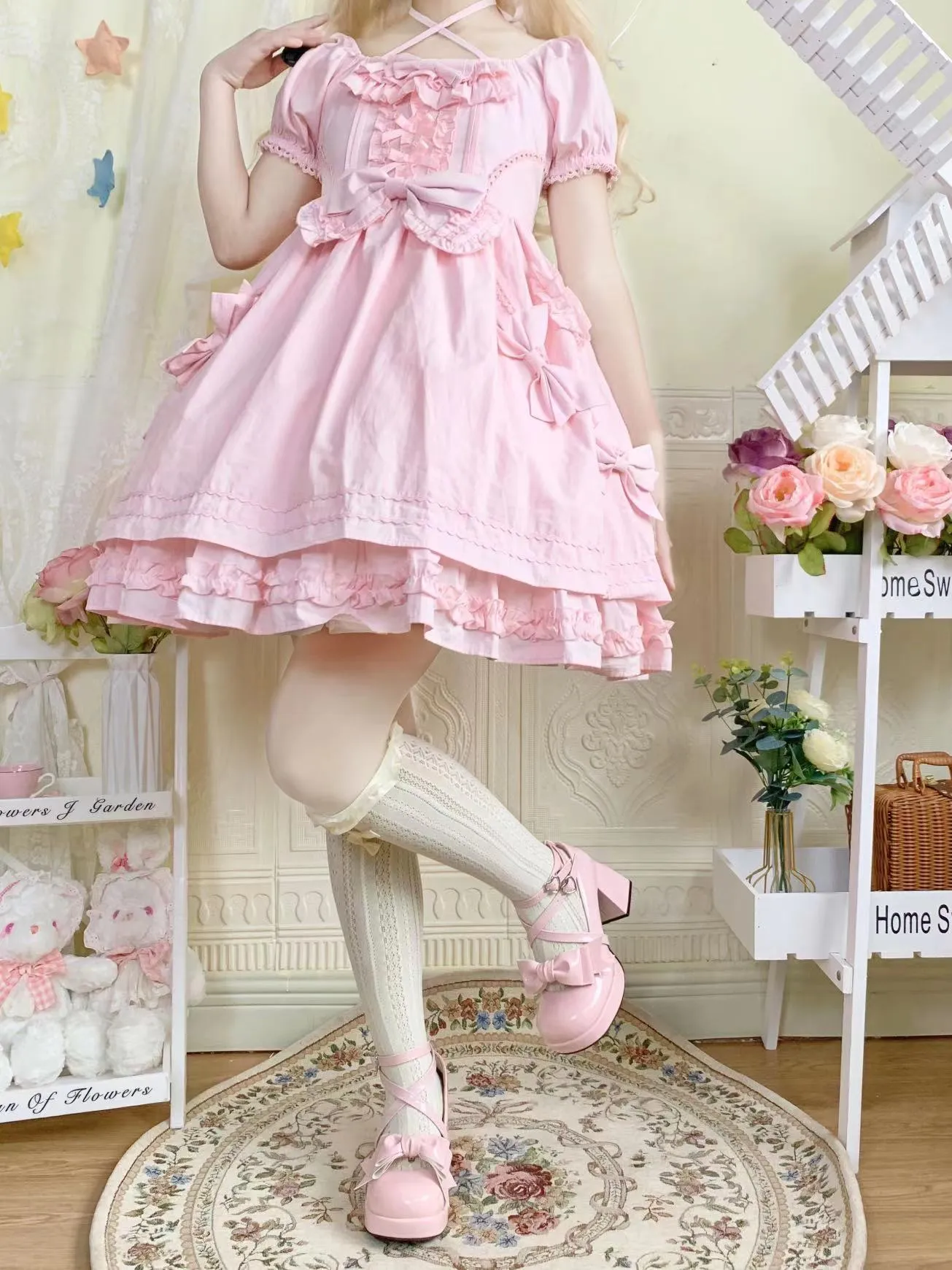 Love Letter Variety Fleur Lolita Black White Pink Blue High Heels Shoes