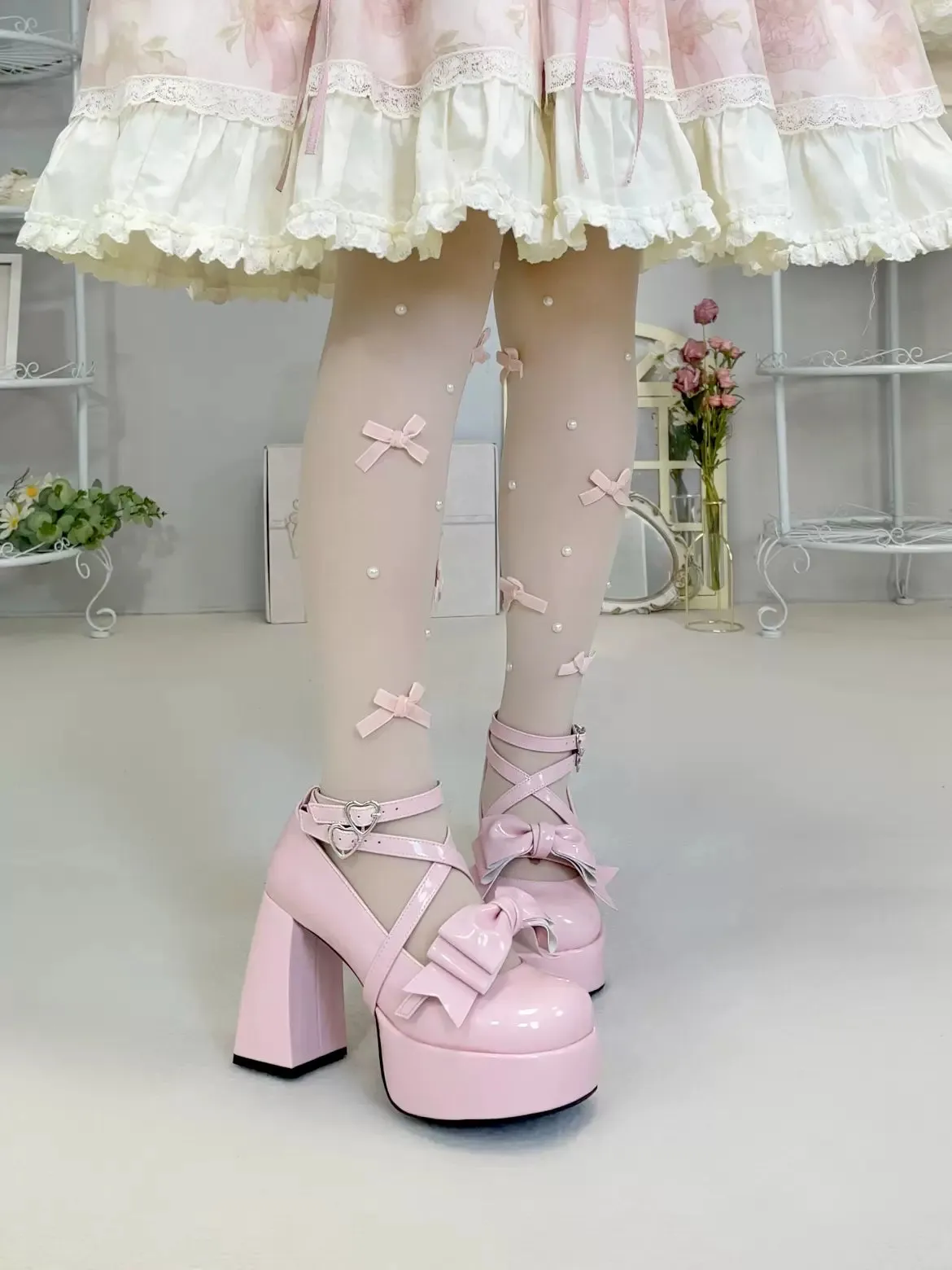Love Letter Variety Fleur Lolita Black White Pink Blue High Heels Shoes