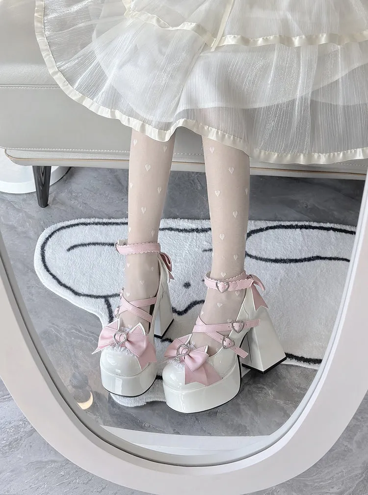 Love Song Cat Party Pastel White Pink Blue Black Lolita High Heels Shoes