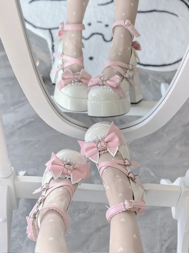 Love Song Cat Party Pastel White Pink Blue Black Lolita High Heels Shoes