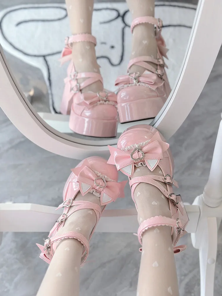 Love Song Cat Party Pastel White Pink Blue Black Lolita High Heels Shoes