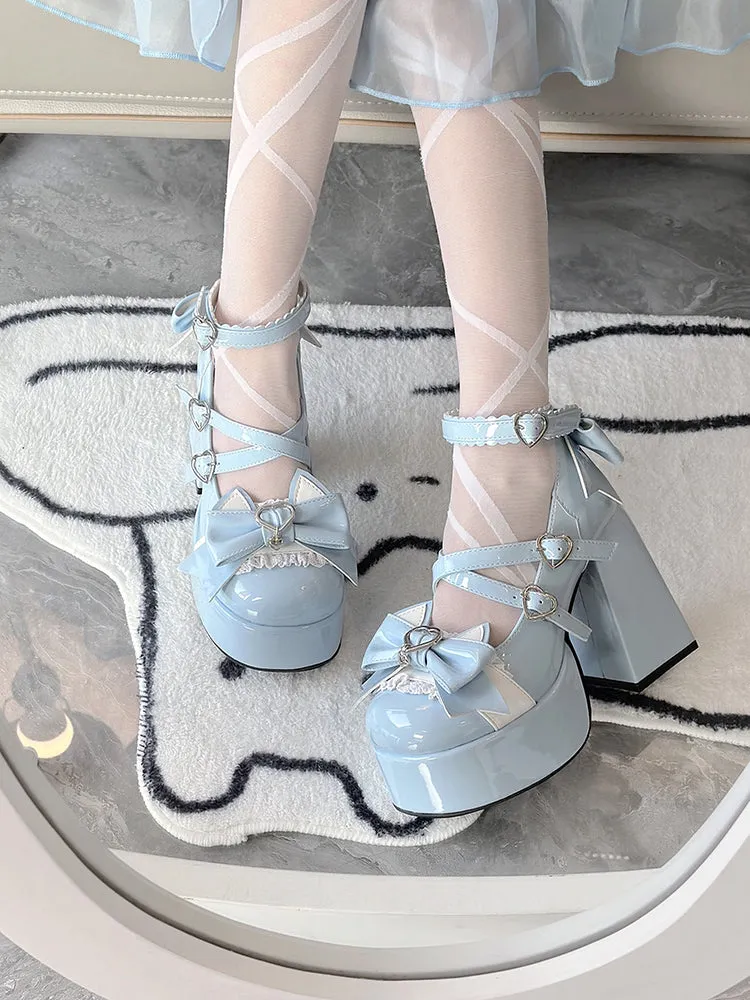 Love Song Cat Party Pastel White Pink Blue Black Lolita High Heels Shoes