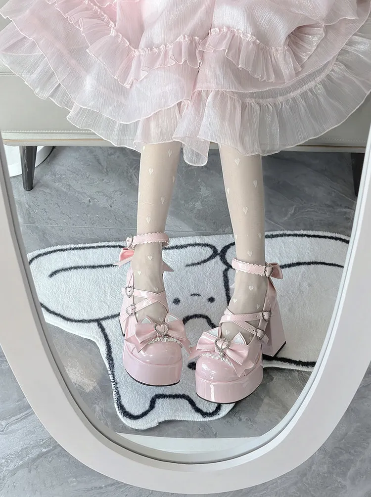 Love Song Cat Party Pastel White Pink Blue Black Lolita High Heels Shoes