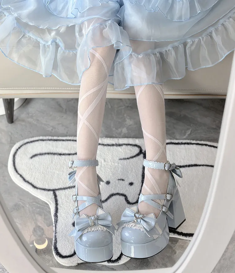 Love Song Cat Party Pastel White Pink Blue Black Lolita High Heels Shoes