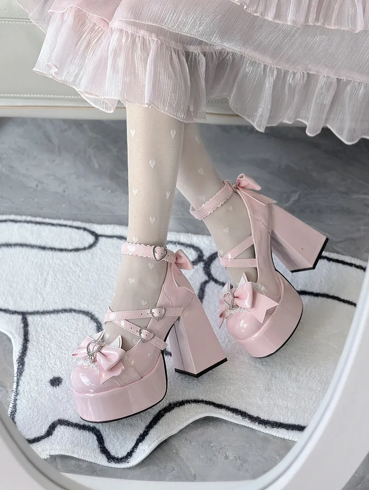 Love Song Cat Party Pastel White Pink Blue Black Lolita High Heels Shoes