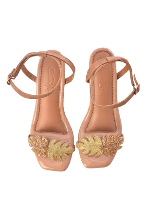 Nude Gold 3-inch Pencil Heels With Cut-dana And Gold Zari Work