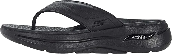 Skechers Go Walk Arch Fit Black Slip On Open Toe Strap Detail LeatherSandals